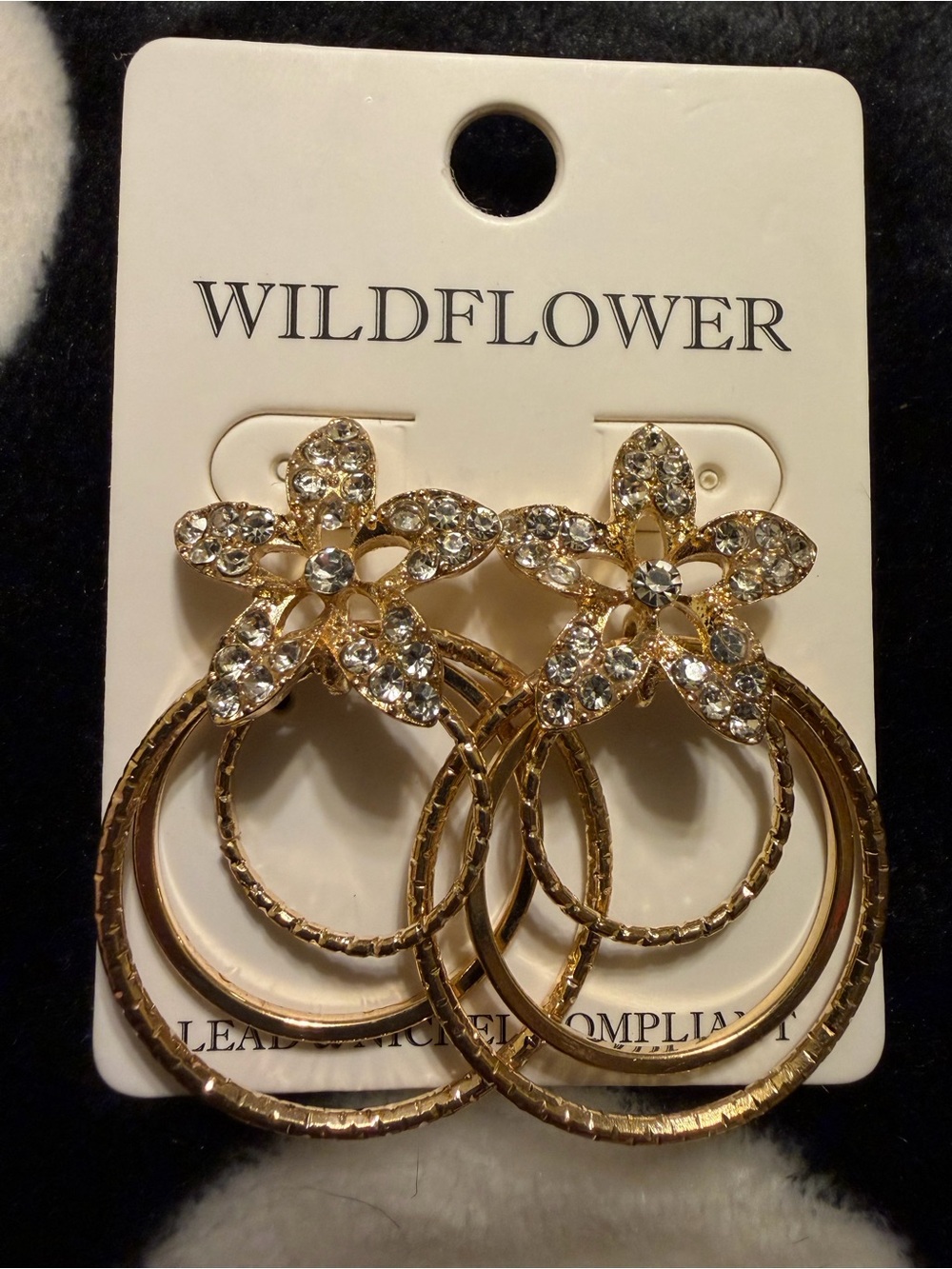 Wildflower Gold Tone Flower Hoop Earrings with Crystal Accents